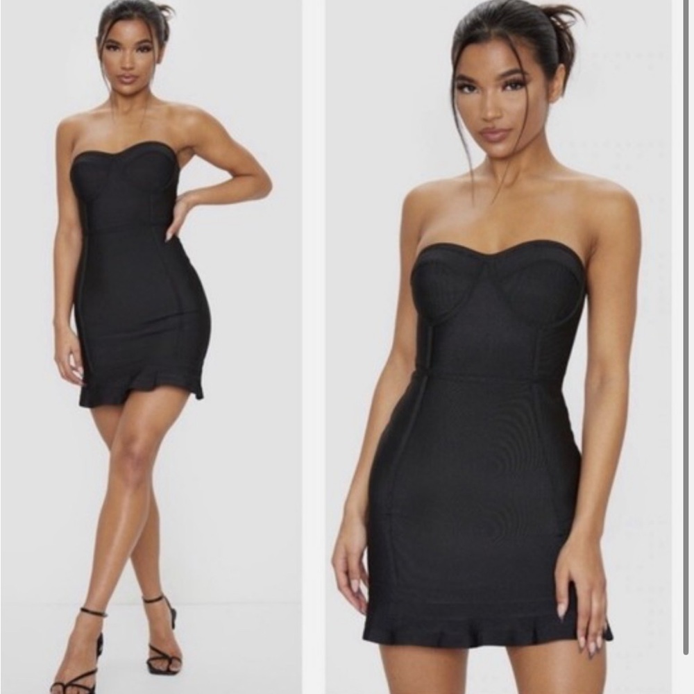 Black Bandage Frill Hem Bodycon Dress